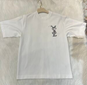 YSL BRUSHSTROKE STYLISH LOGO CREW NECK COTTON T-SHIRT