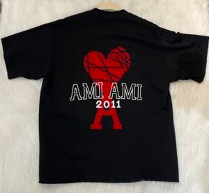 AMI PARIS 2011 SHATTERED HEART CREW NECK COTTON T-SHIRT