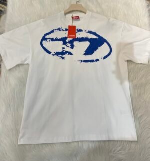 DIESEL DISTRESSED FLOCKED OVAL-D LOGO COTTON T-SHIRT