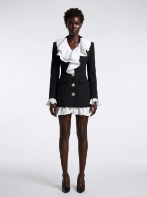 BLOCK RUFFLED MINI BLAZER DRESS