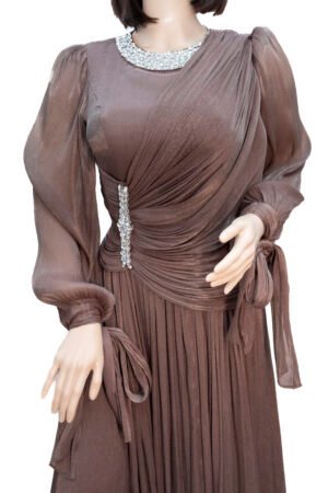 BROWN DRESS WITH RHINESTONES