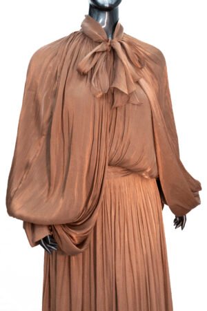 SHIMMERY LONGSLEEVED PLEATED TEXTURE HALTER NECK DRESS